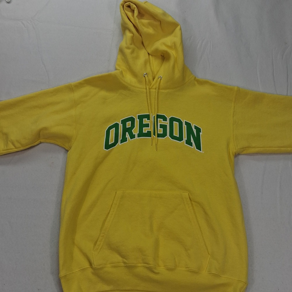 Oregon Hoodie Mens Small Yellow NCAA Football Ducks Hanes EcoSmart EUC